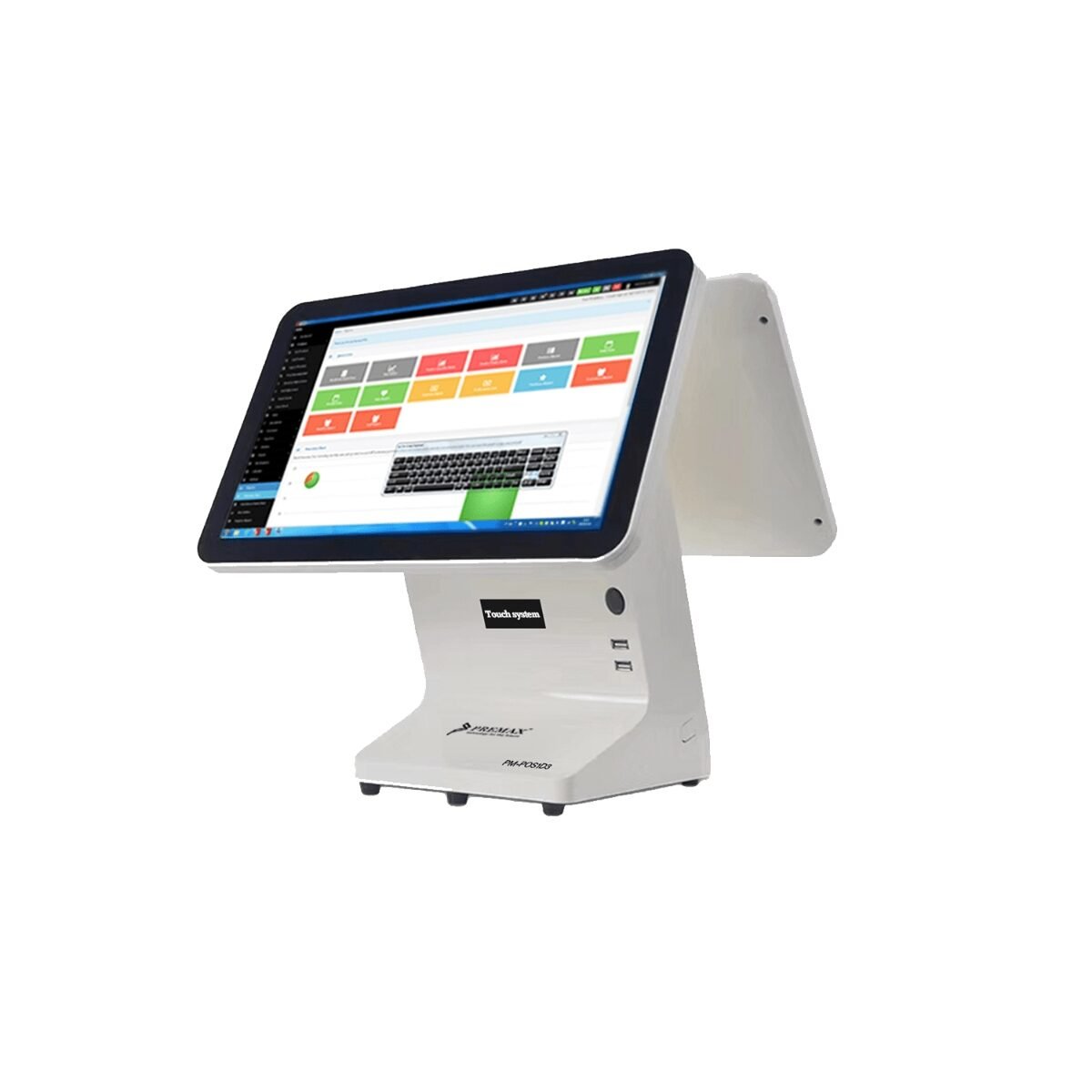 Caisse enregistreuse pos Premax Double écran I3 / 4GB / 256GB SSD Tactile PM-POS15D Wifi – Noir