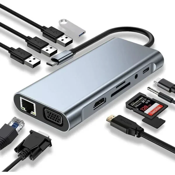 ADAPTATEUR HAYSENSER HUB TYPE-C 11 EN 1 – USB / HDMI / VGA / RJ45 / SD / TF / PD