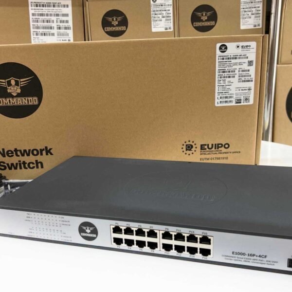 Switch COMMANDO Scout E1000 16P+4CF PoE+ – 16 Ports PoE+, 2 GE + 2 SFP Combo, Budget PoE 260W