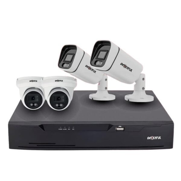 Kit de vidéosurveillance IP Prolynx 2 MP PoE avec 4 caméras, NVR 4 canaux et disque dur 1 To