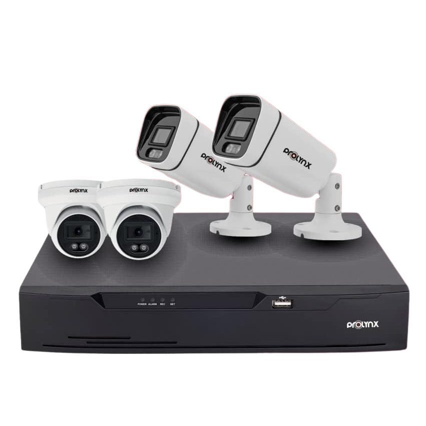 Kit de vidéosurveillance IP Prolynx 2 MP PoE avec 4 caméras, NVR 4 canaux et disque dur 1 To