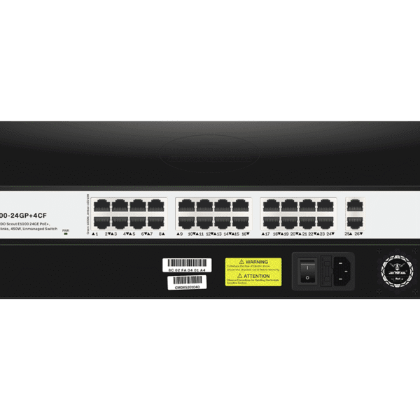 SWITCH COMMANDO SCOUT E1000 – 24 Ports Gigabit Ethernet (24GE) avec 2 Ports GE + 2 Ports SFP Uplink