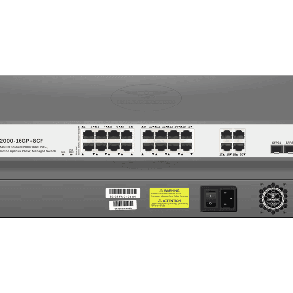 SWITCH COMMANDO E2000 Manageable 24 Ports Gigabit PoE+ – 450W