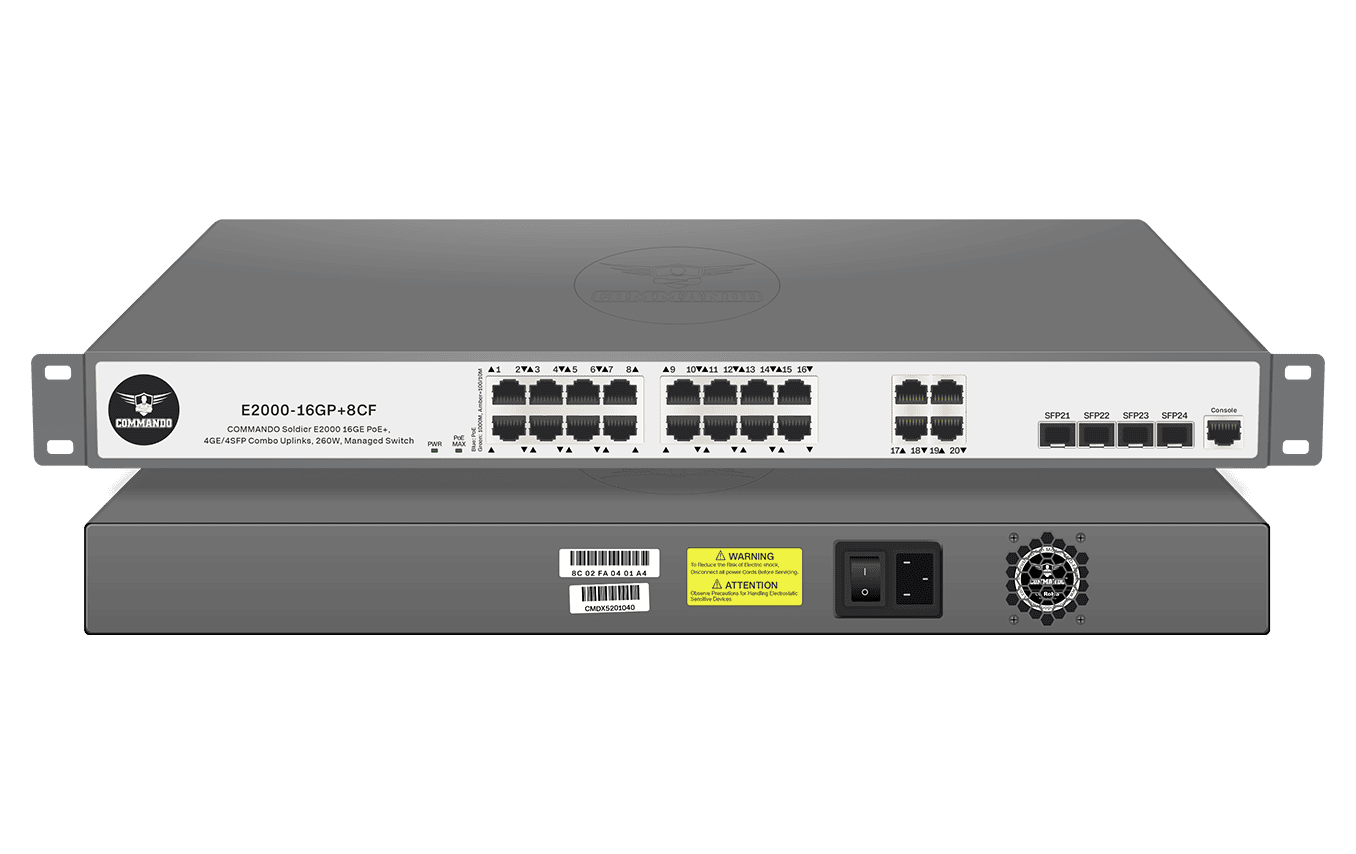 Switch Commando C2000 Manageable 16 Ports Gigabit PoE+ – 290W – L2+ avec 4 Ports SFP Uplink