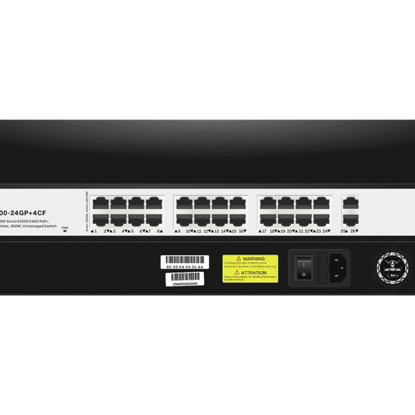 Switch Commando Scout E1000 – 24 Ports Gigabit Ethernet (24GE) avec 2 Ports GE + 2 Ports SFP Uplink
